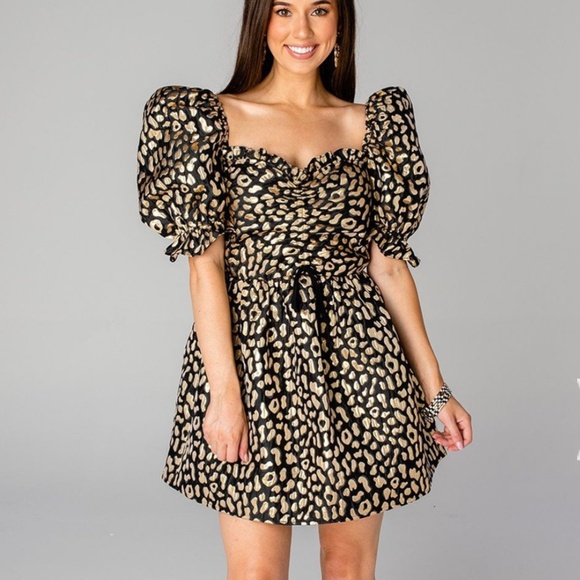 Buddy Love Women’s Cape Town Metallic Puff Sleeve Babydoll Mini Dress Sz-S - Picture 1 of 7